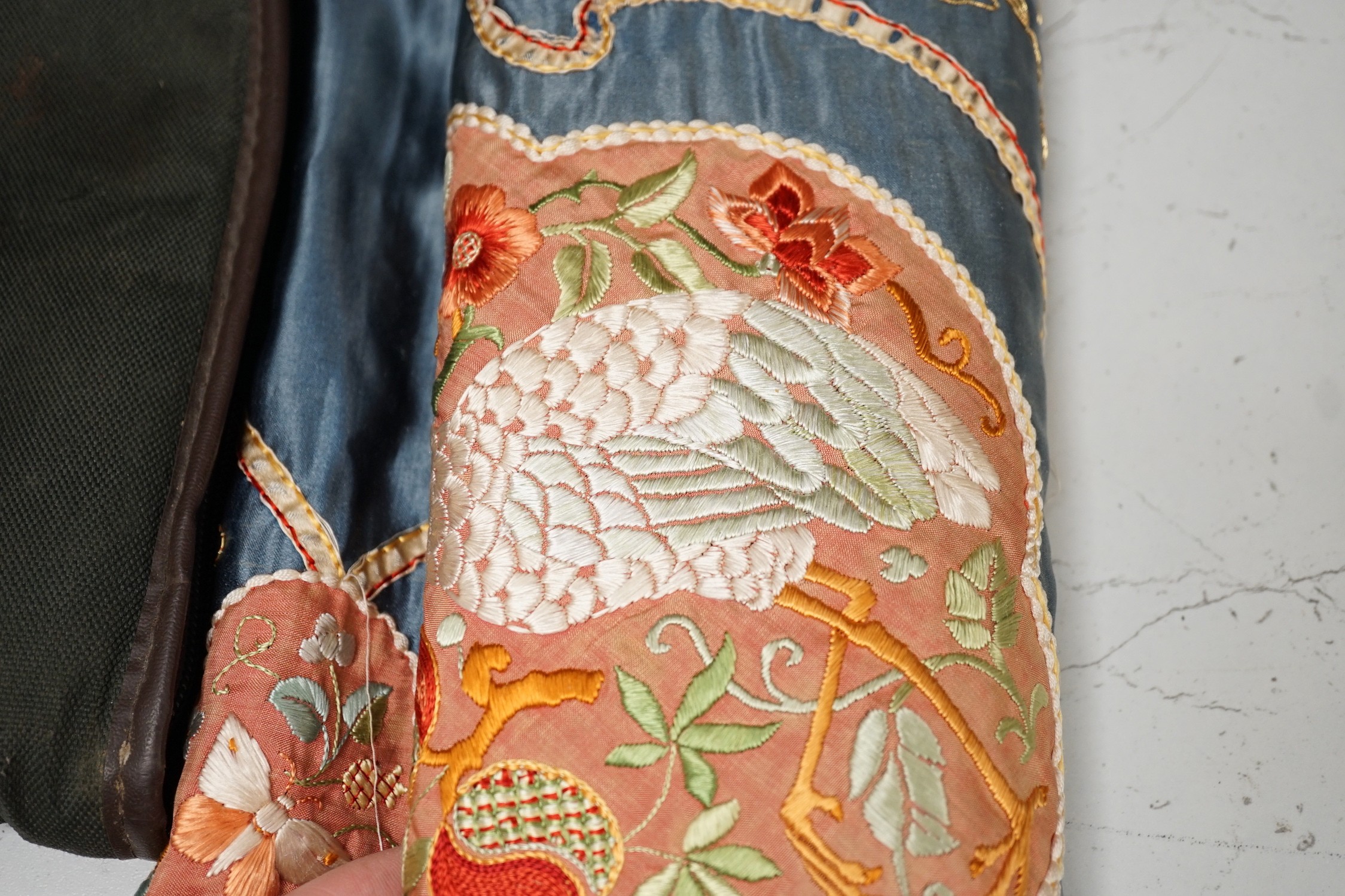 Three Chinese embroideries, including a Buddhist hanging